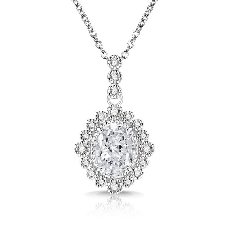 2026 Color Treasure High Carbon Diamond Ice Flower Cut Pigeon Egg Necklace Plated Real Gold Egg Shaped Pendant 45CM