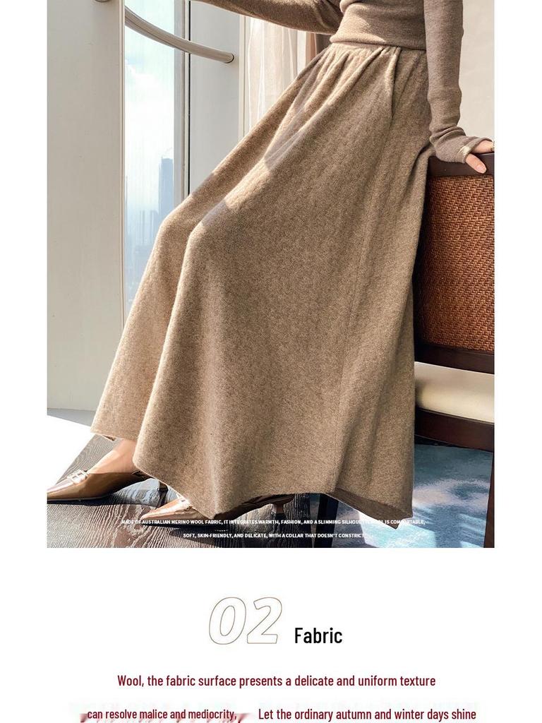 Elegant High-Waisted Wool Skirt Pants - Women's Wide-Leg, Solid Color, Knitted Trousers for Autumn & Winter