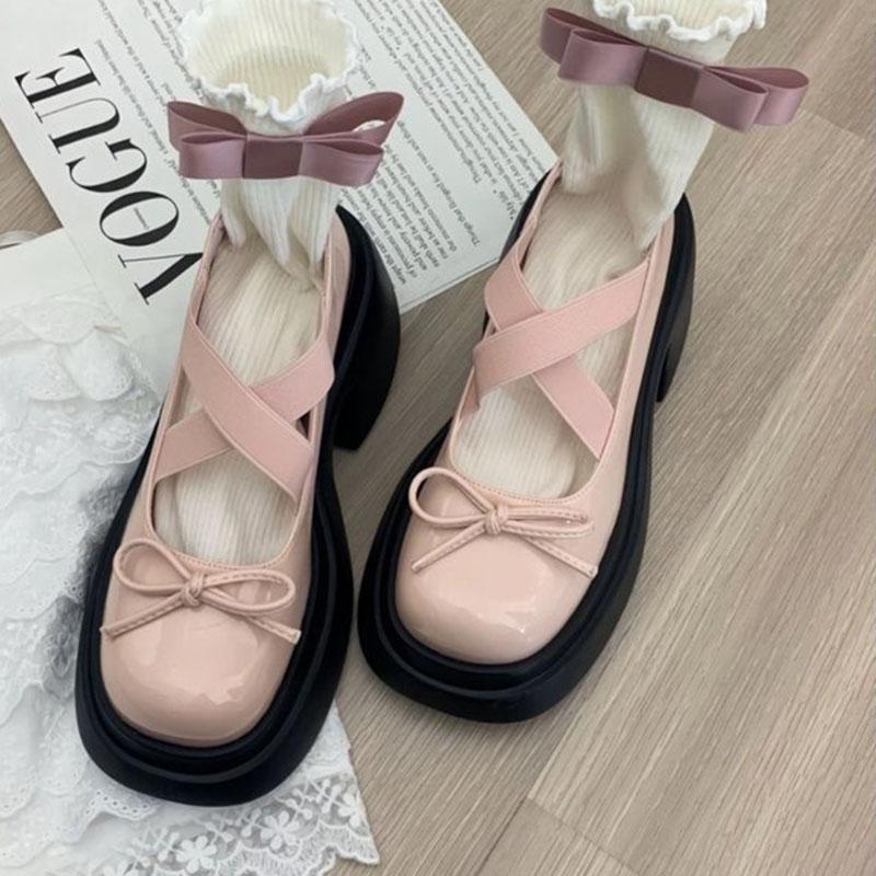 Stříbrné lodičky na platformě na vysokém podpatku Dámské Podzimní motýlek Překřížené Ramínka Boty Mary Jane Žena Pu Kůže Boty Jk na silném podpatku