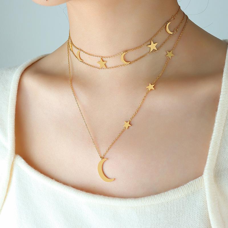 

French Court Star & Moon Double Layered Choker - Women s Romantic Myth Jewelry Set