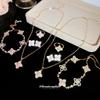 18K Real Gold Electroplated Zircon Clover Flower Earrings Bracelet Necklace Jewelry Set Temperament Jewelry Women