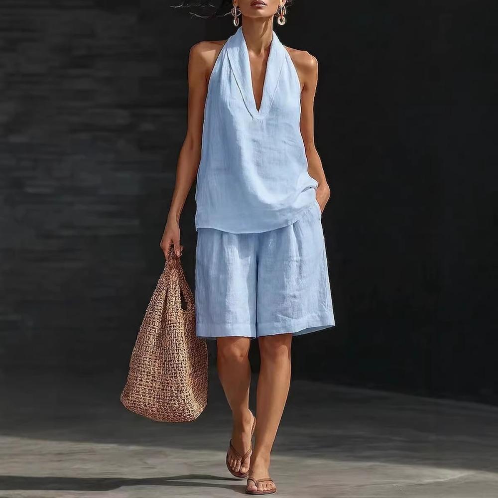 Women Spring Summer Casual Loose Two Piece Outfit Sleeveless Vest & Shorts Set