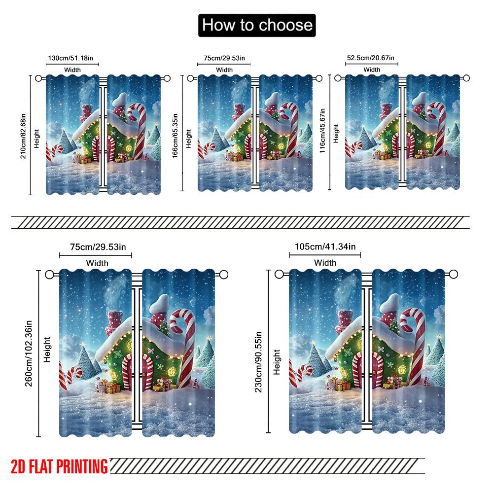 2 Stück 2D-Flachdruck Frohe Weihnachten Beliebte Fenstergardinen Weihnachtsmann und Zuckerstange Vielseitig Langlebiges Polyester Ohne