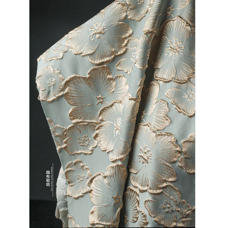 145cm Width Golden Silk Jacquard Fabric Three-dimensional Texture Embroidery for DIY Sewing Cheongsam Clothing Designer Fabric