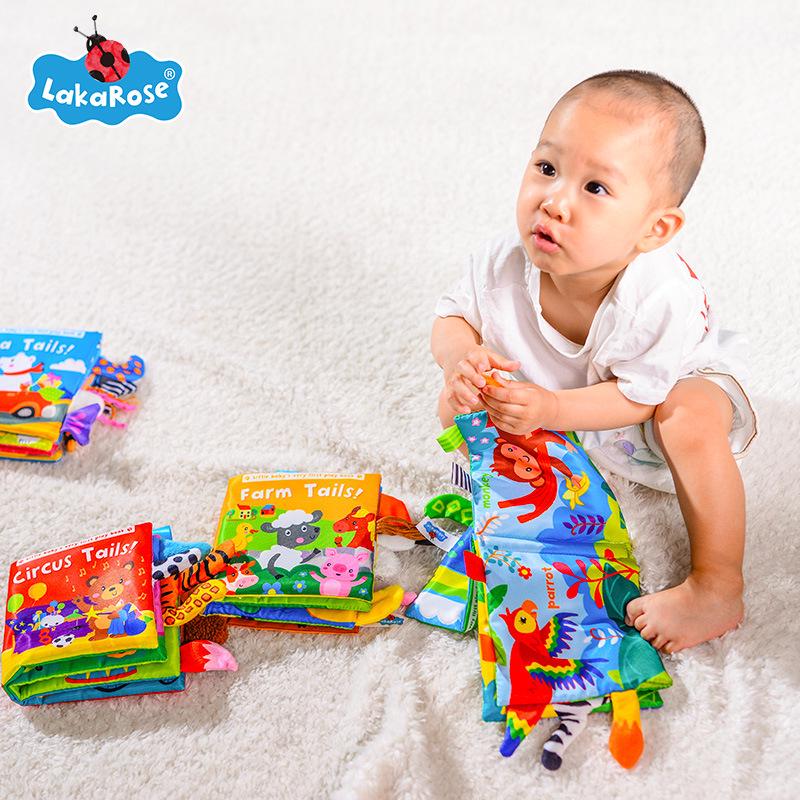 LakaRose Baby Animal Tail Cloth Book: Early Education Crinkle Paper Toy for Toddlers