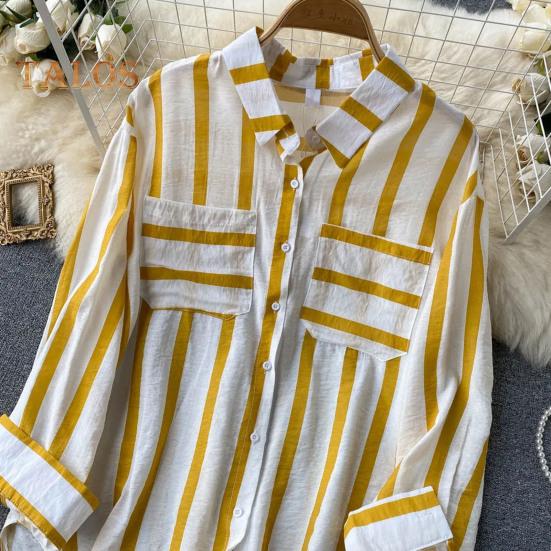 Женская повседневная рубашка с лацканами и длинным рукавом — фото 7