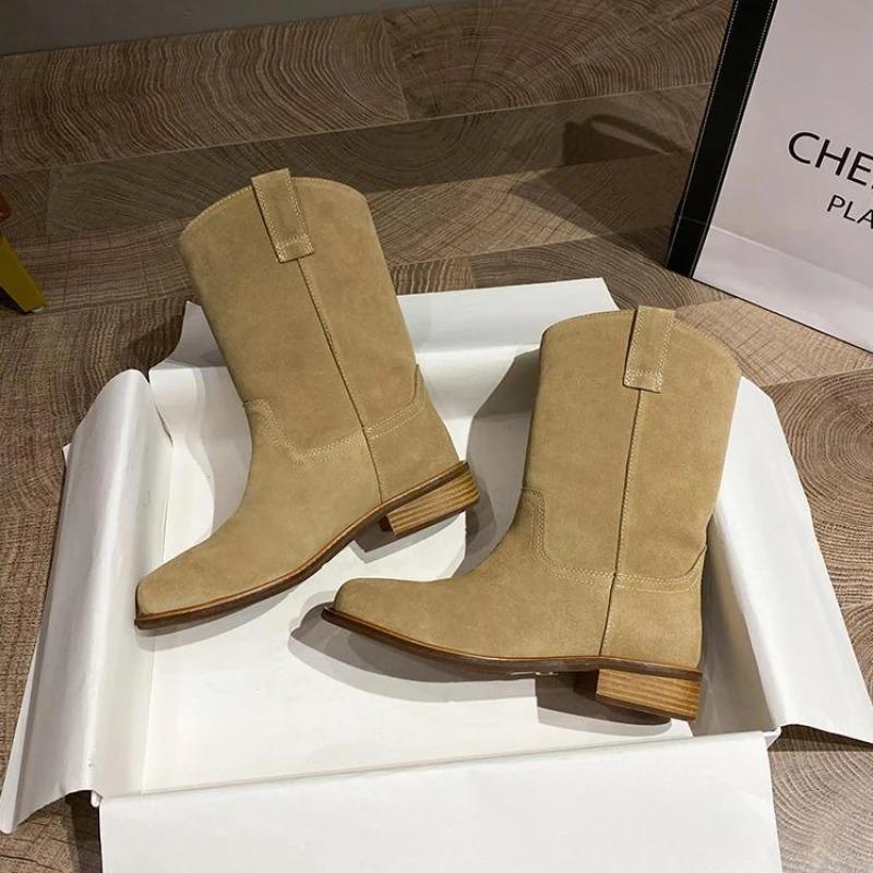 Fashion Footwear Denim Ladies Boots Middle Heel Shoes for Women Half High Cowgirl Mid Calf Cowboy New Rock In On Promotion Fashion 2025