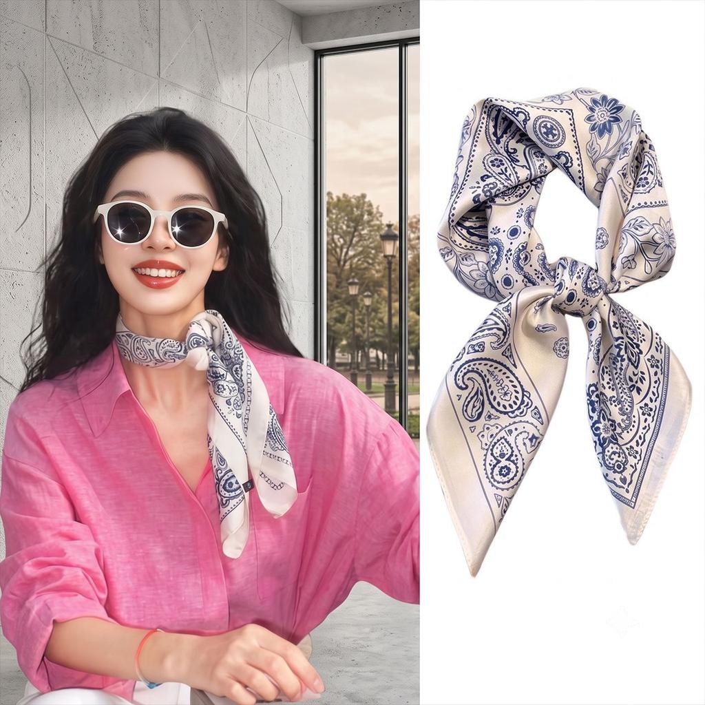 Silk Scarf Women's High-end Sense, Hot-selling In Europe and America, Retro Paisley Cashew Nut Flower 71 * 71 Satin Square Scarf Customization