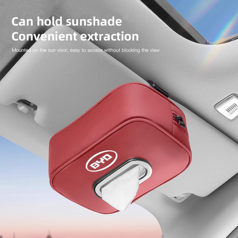 Car Tissue Box Car Interior Accessories For BYD Atto E6 Tang F3 Song F3R Qing Yuan I3 S7 Leather Tissue Storage Bag Kleenex Case