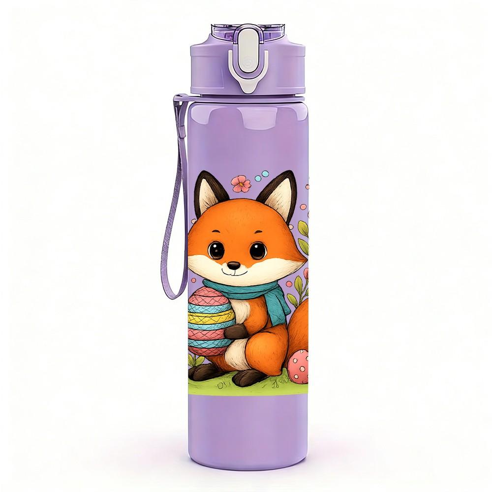 1PC Floral Easter Fox 750ml Color Plastic Sports Water Bottle Leakproof Flip Straw Lid Suitable for Sports Office Home Use