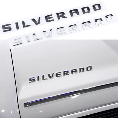 3D Bil Sida Skärm Baklucka Emblem Märke Klistermärke För SILVERADO Bokstäver Logotyp Namnskylt Silver Svart Auto Ersättningstillbehör
