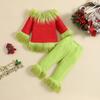 A Children’s Christmas Outfit, Consisting of A Long-sleeved Top with Plush Trim and A Pair of Trousers with An Elasticated Waistband.