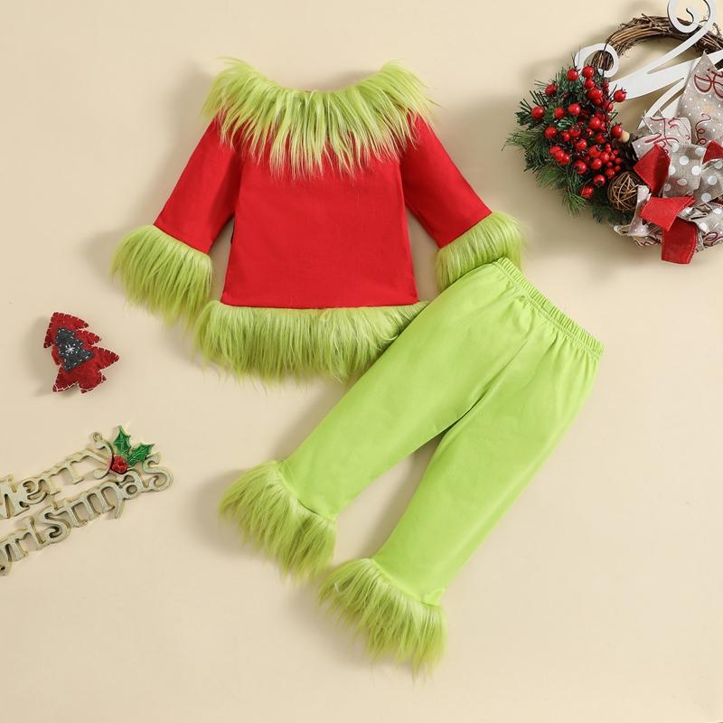 A Children’s Christmas Outfit, Consisting of A Long-sleeved Top with Plush Trim and A Pair of Trousers with An Elasticated Waistband.