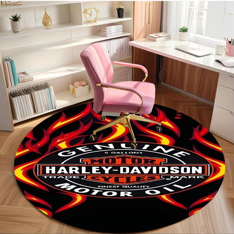 Harley Davidson Print Round Rug, Washable Floor Carpet, For Entryway Dorm Laundry Room Office Study, Home Decor Birthday Christmas Gift