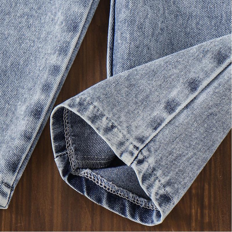 Pullover im Landhausstil mit langen Ärmeln, gestricktes Sweatshirt mit Blumenmuster + gewaschene lange Jeanshose, zweiteiliges Set