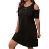 Casual, losvallende jurk met ronde hals, korte mouwen en blote schouders voor dames in grote maten