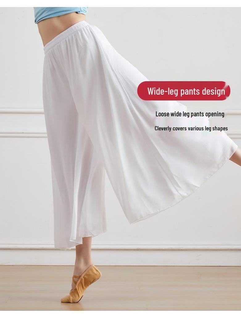 Women's White High Waist Chiffon Dance Pants - Wide Leg, Flowy, Modern Performance Wear