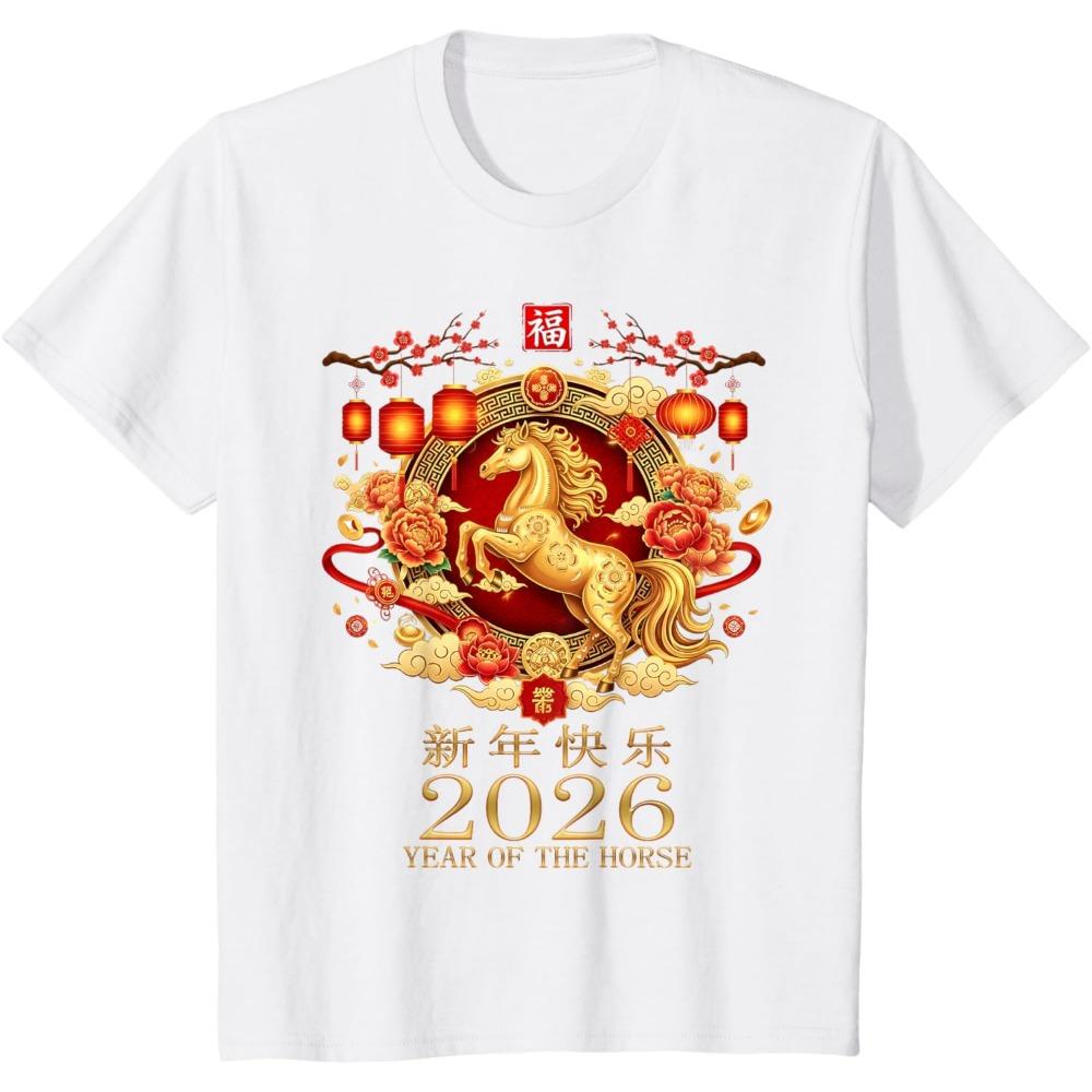 Year of The Horse Lunar Chinese New Year Women TShirt Fashion Horse Tees Horse Enthusiast Round Neck Casual Clothes