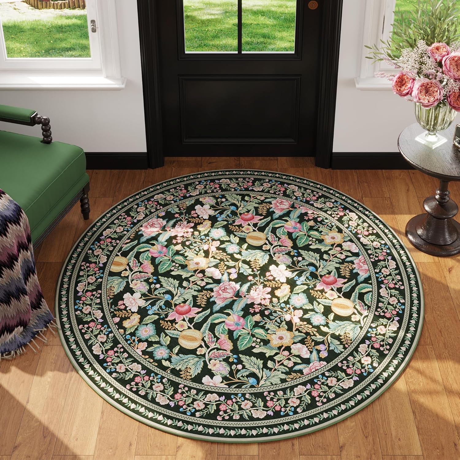 

Round Flower and Bird Carpet Pink Flower Pattern Carpet Floral Pattern Printed Floor Mat Sofa Living Room Coffee Table Foot Pad 80cm x 80cm