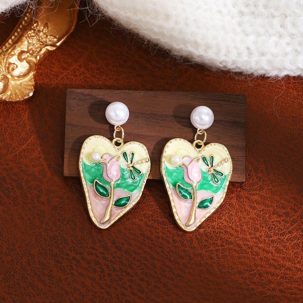 French Color Oil Drop Flower Pearl Stud Earrings Mori Fresh And Sweet Earrings Light Luxury Design Earrings Women