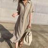 Loose Lace Up Short Sleeved Linen Shirt Dress