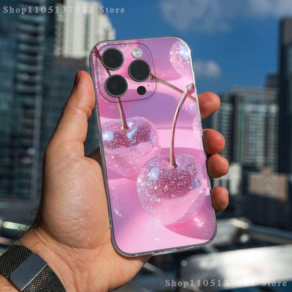 Crystal Cherry Phone Case For iPhone 17,16,15,14,13,12,11 Pro,Max,Plus,X,XS,XR,SE4,E Mini Transparent Soft Cover
