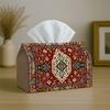 1pc Persian Tribal Ethnic Tissue Box-Mandala Geometric Red Traditional, Durable Napkin Organizer for Car, Kitchen, Dining, Home Decor-Decorative Table