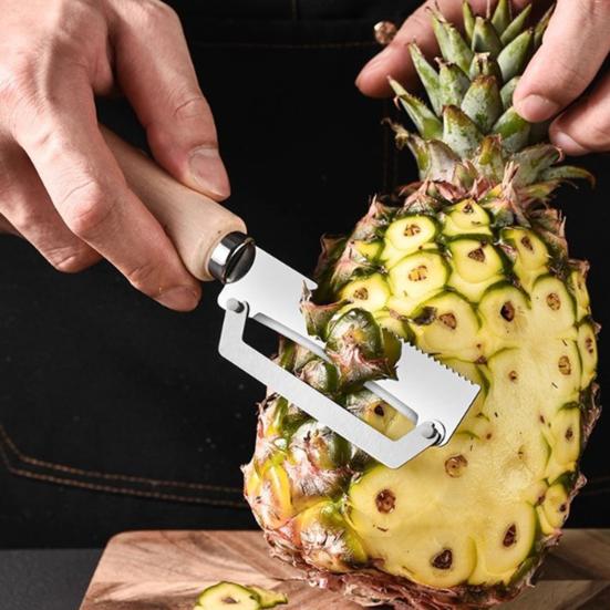 Curățător de legume cu mâner ergonomic din lemn 2-în-1 Deschizător de sticle Lamă lată curbată Curățător ascuțit pentru cartofi mere citrice morcovi Gadgeturi de bucătărie