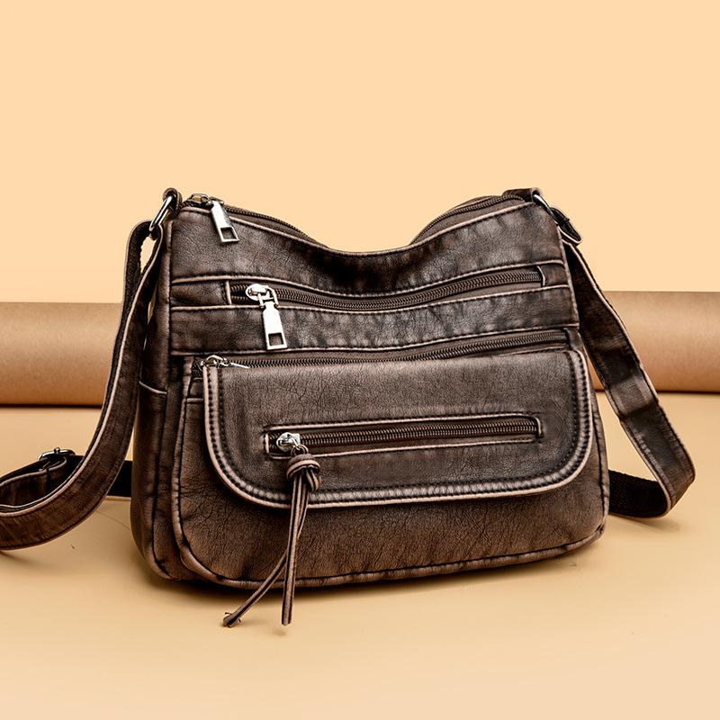 Large Capacity Shoulder Bag Women's Multi-Layer Lightweight Soft Leather Crossbody Bag