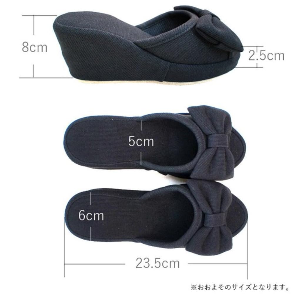Classic Interior Ribbon Room Shoes with 8cm Free Heels, Size, Navy, 71023SP-NV