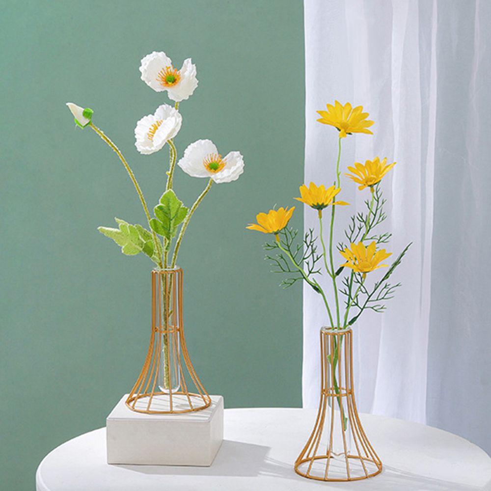 Nordic Styles Hydroponic Flower Vase Geometric Line Frame Iron Art Vase Glass Test Tube Metal Holder Home Decoration Craft Gift