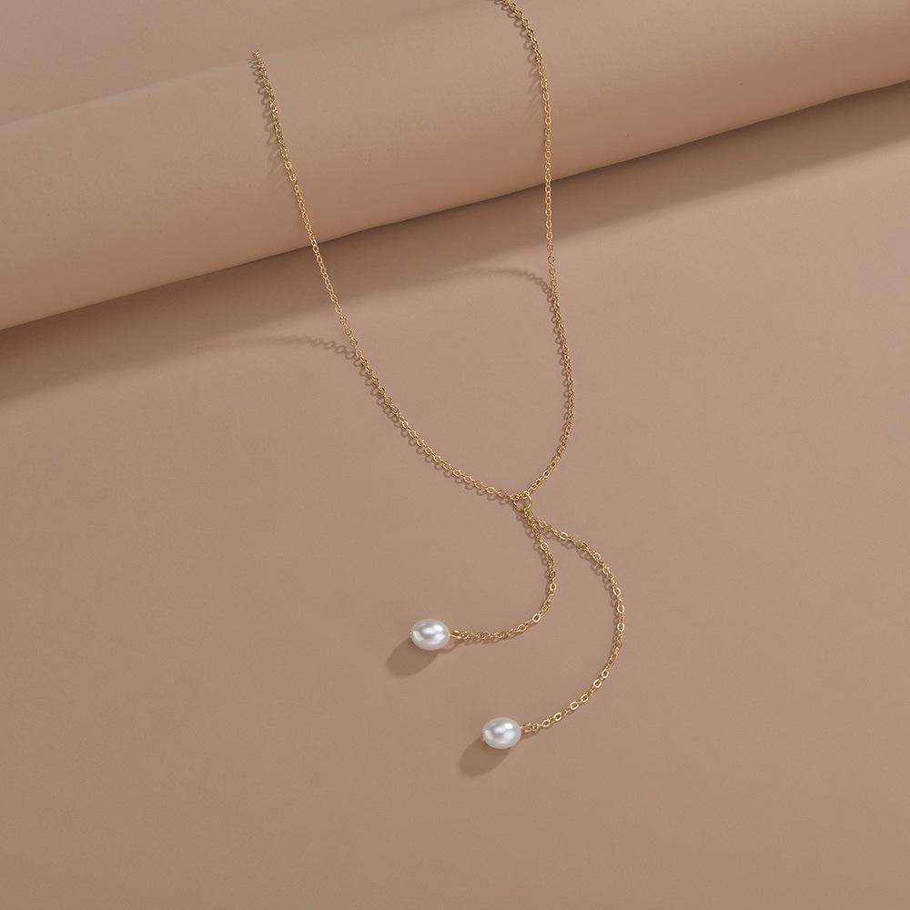 Commuter Ladies Necklace Simple Pearl Pendant Adjustable Metal Clavicle Chain