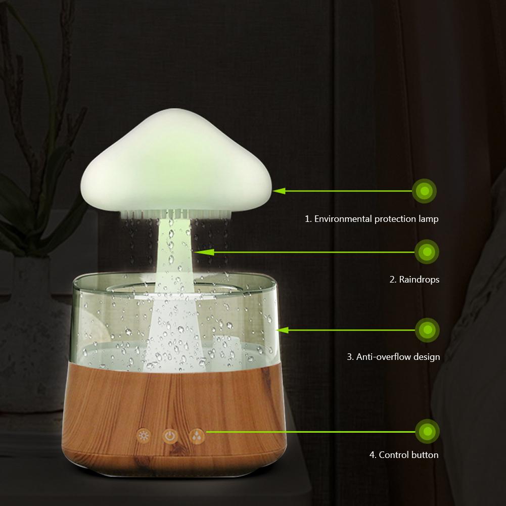 Rain Cloud Humidifier Rain Colorful Mushroom Cloud Raindrop Atmosphere Lamp Night Light Essential Oil Small Aromatherapy Machine