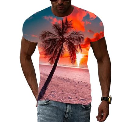 Summer Comfortable Natural Scenery Print Men's T-shirts Fashion Landscape Graphic T Shirts Beach Sea View Pattern Short Sleeve T-shirts Top