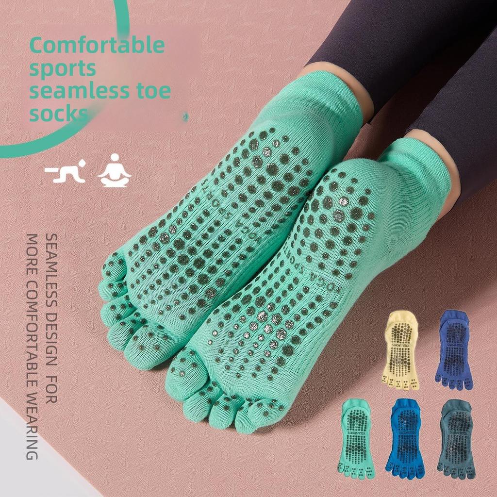 Damen Mittel Lang Ferse Baumwolle Schweißabsorbierend Sport Trampolin Zehen Fünf-Finger-Socken Pilates Fitness Anti-Rutsch Yoga-Socken