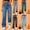 Women Winter Thciken Fleece Warm Denim Jeans Ladies High Street Full Length Long Straight Pants
