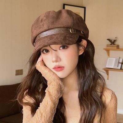 Windproof Suede Berets Warm Women Octagonal Hat Vintage Artist Hat  Autumn Winter