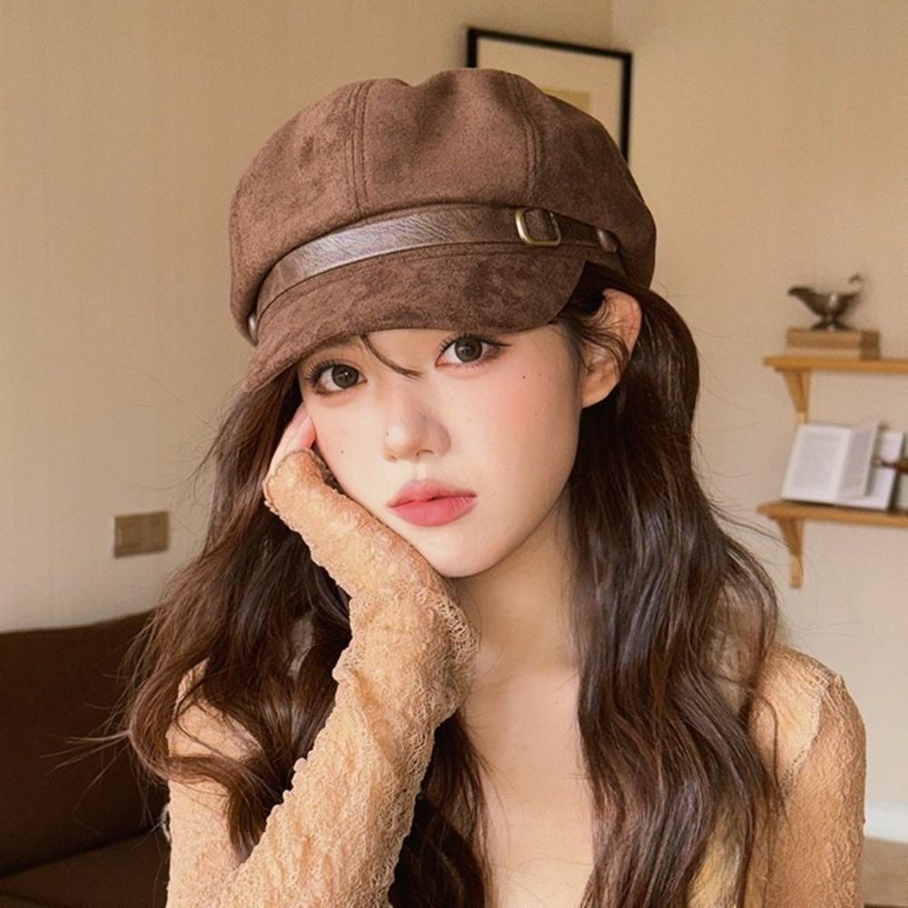 Warm Suede Berets Windproof Artist Hat Versatile Women Octagonal Hat Daily
