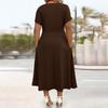 Robe Mi-longue Décontractée d'Été pour Femme Robe évasée à manches courtes et col en V avec torsade sur le devant Robe longue fluide ligne A pour vacances à la plage
