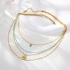Round Natural Stone Pendant Necklaces,Stainless Steel Turquoise Four-layer Necklace for Women,Unique Jewelry Gift