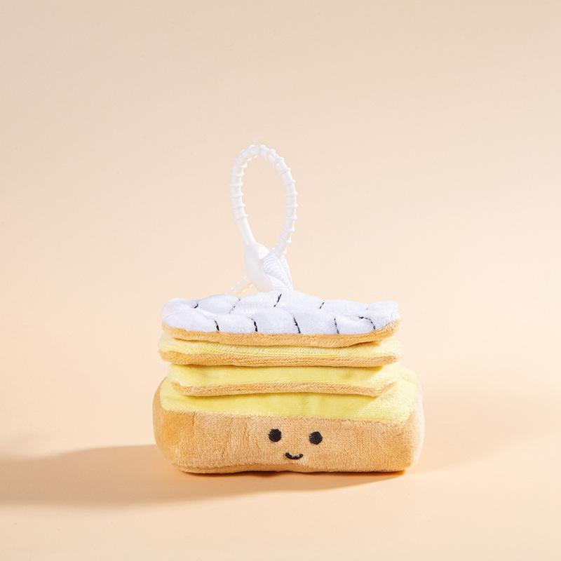 Cute Creative Plush Food Hanging Ornament Pancake Egg Noodles Burger Croissant Keychain Short Plush Toy Cartoon Style