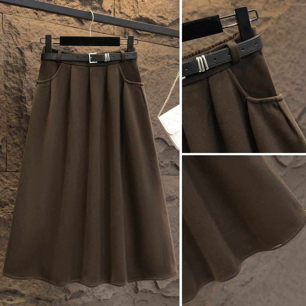 Large Size Women's Winter New Style Covers Belly and Makes You Look Slim A-line Skirt Fat Mm High Waist Mid-length Large Umbrella Skirt