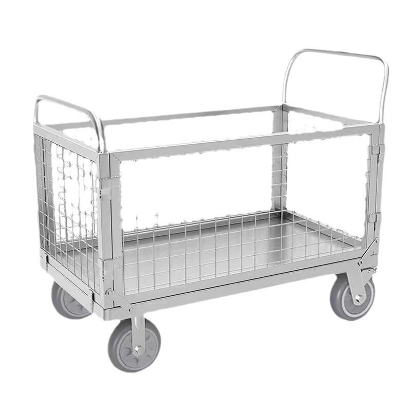 Industrial Utility Cart with Protective Mesh Railing