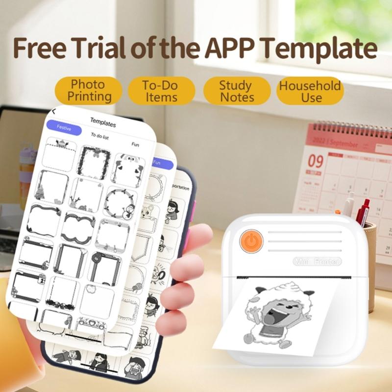 Mini Thermals Label Maker For Children Cordless Bluetooth-compatible Printing 200DPI Resolution Safe 45 Degree Tear Line Rechargeable Type C