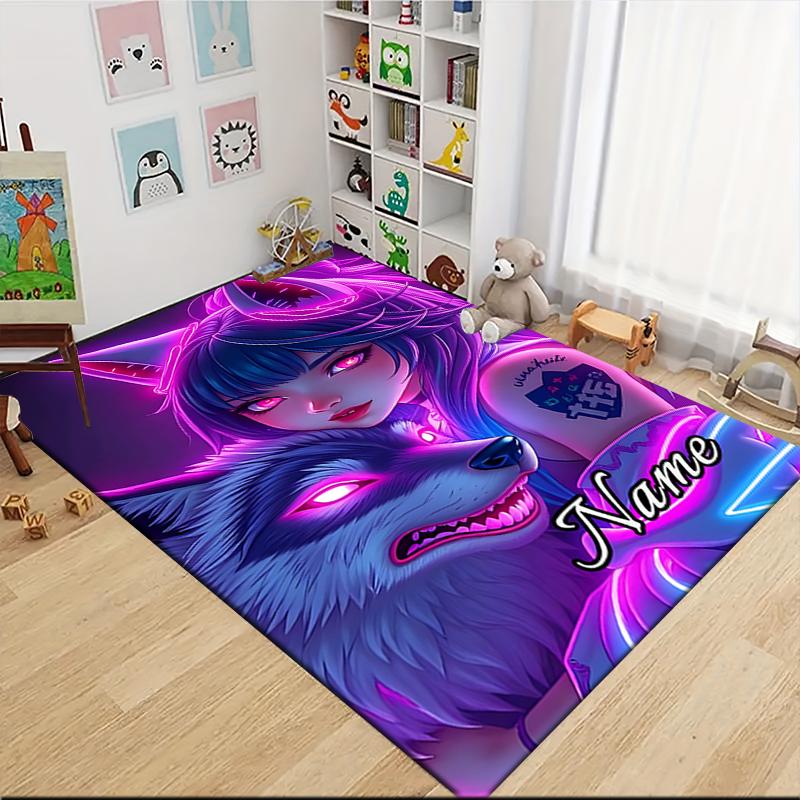 Custom Name "Flame Warrior's Name" Carpet Rug Customizable Soft Washable Anti-Slip Home Living Room Sofa Mats Personalized Rug. 0909149