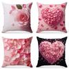 Rosa Rose und Herz Blütenblatt bedruckte Kissenbezüge Quadratische Polyester Kissenhülle, moderner Sofa Dekokissenbezug