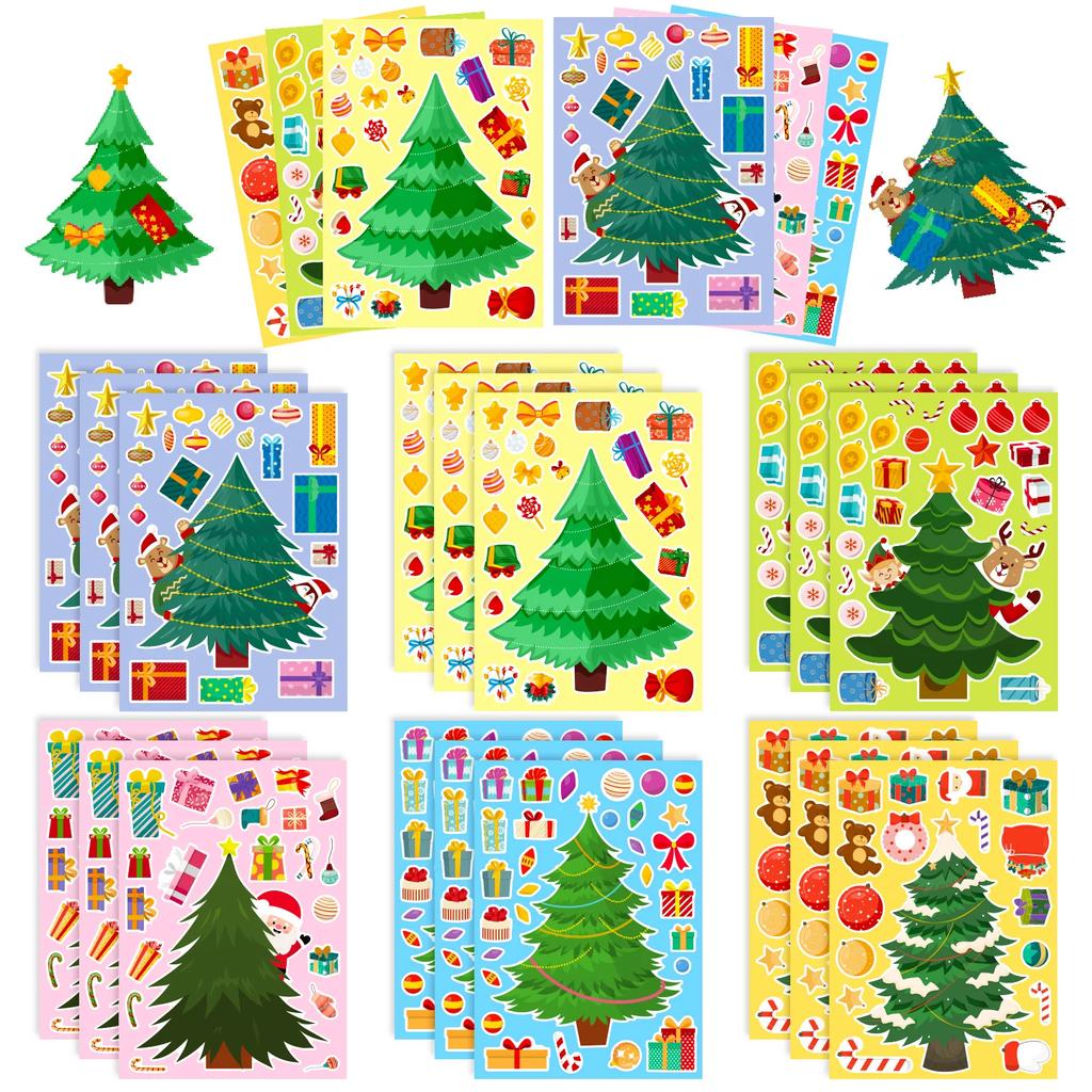 24pcs Christmas Puzzle Face Swap Stickers Creative DIY Dress Up Christmas Crafts for Children Student Gifts Rewards Supplies
