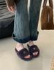 Thick-bottomed fluffy slippers for women to wear 2025 autumn and winter new fashion lamb wool one-word cotton slippers for women