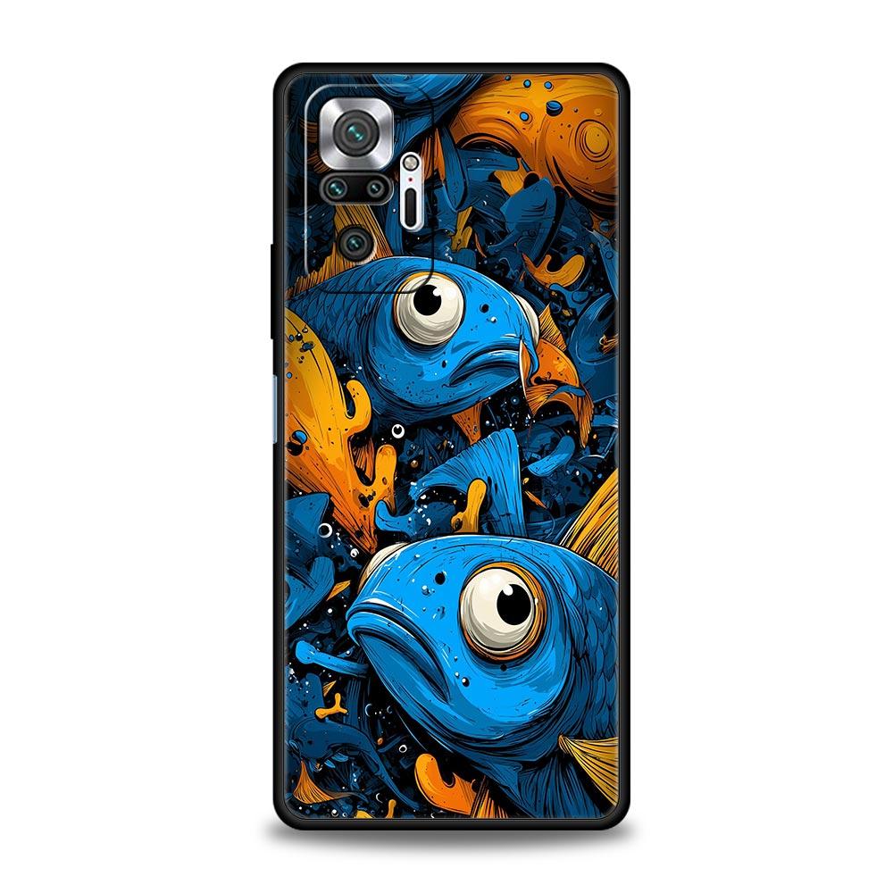 Blue Ocean Fish Phone Case Cover for Redmi 14C 10C Note 15 14 13 12 10 11 K40 Pro Plus 5G Shockproof Soft TPU Shell Fundas Bags