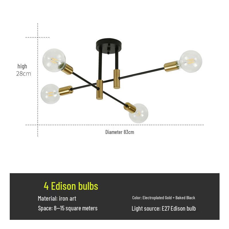 Nordic Minimalist Branch-Chandelier: Black & Gold LED Ceiling Light for Living Room, Bedroom, or Study